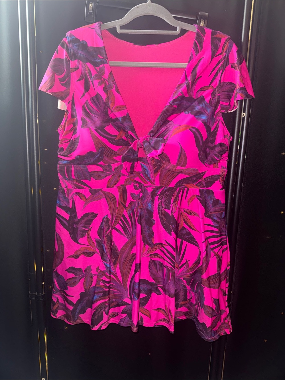 torrid Hot Pink & Dark Purple Tropical One-Piece Swimdress